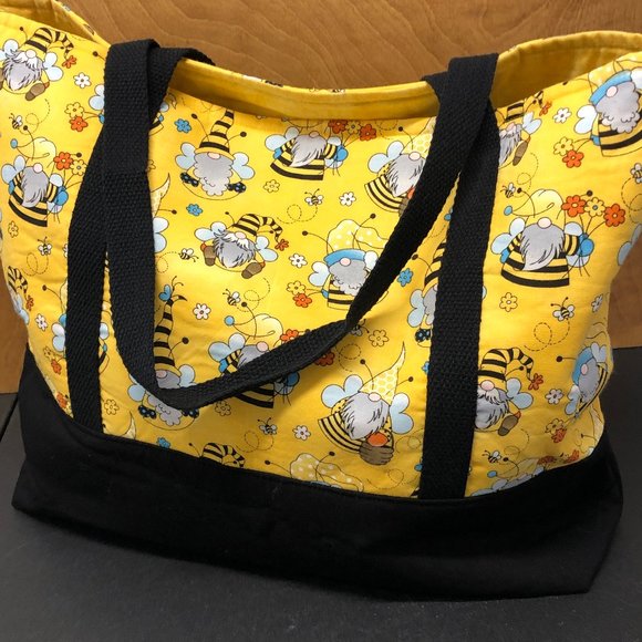 Gnome Canvas Tote Bag Large Bumblebee Yellow Black Handmade - Picture 3 of 7